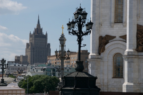 Zicht op een Stalin toren